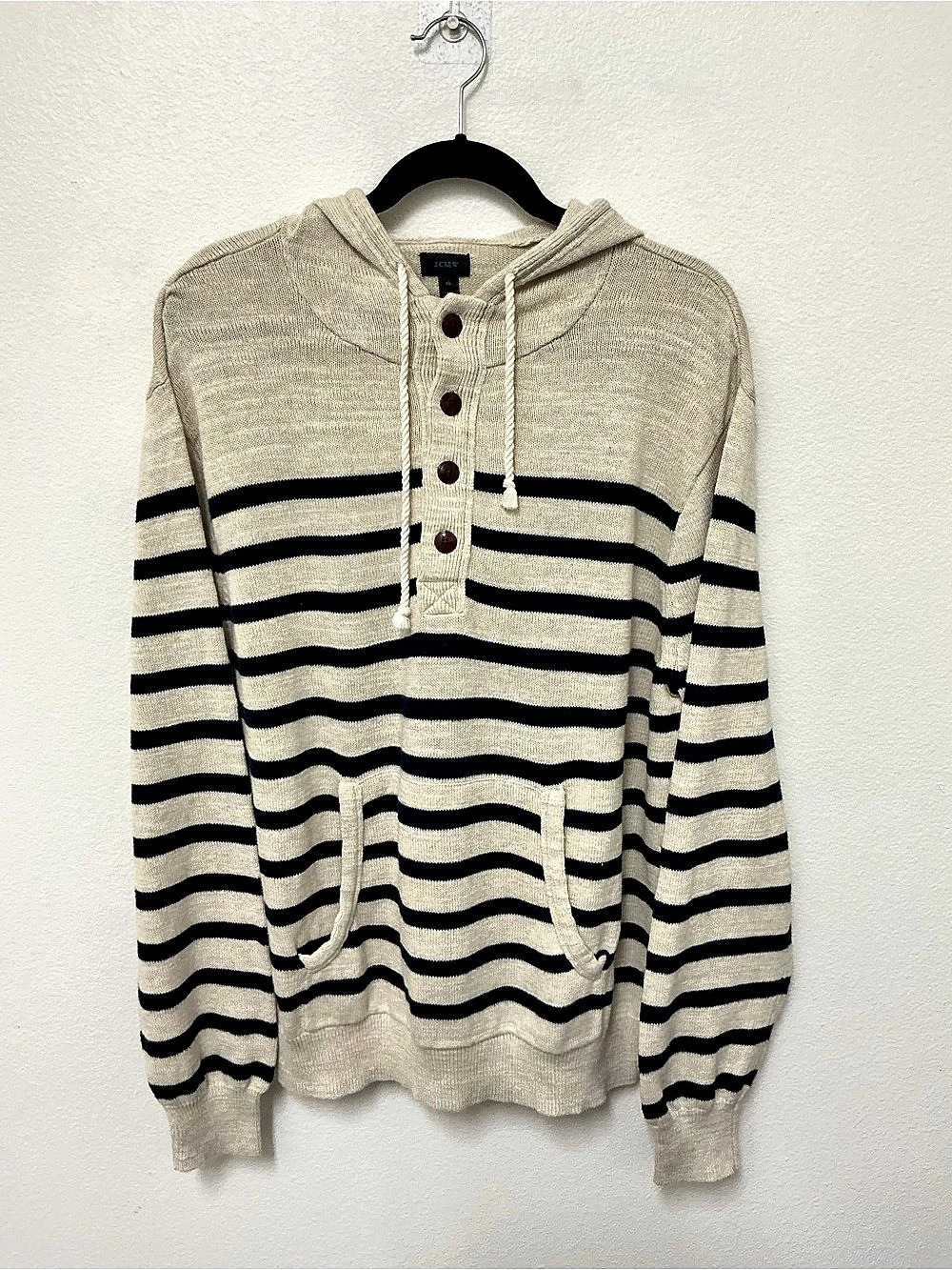 J.CREW Striped Cowl Neck Sweater in Cream & Black Size XL/Preowned